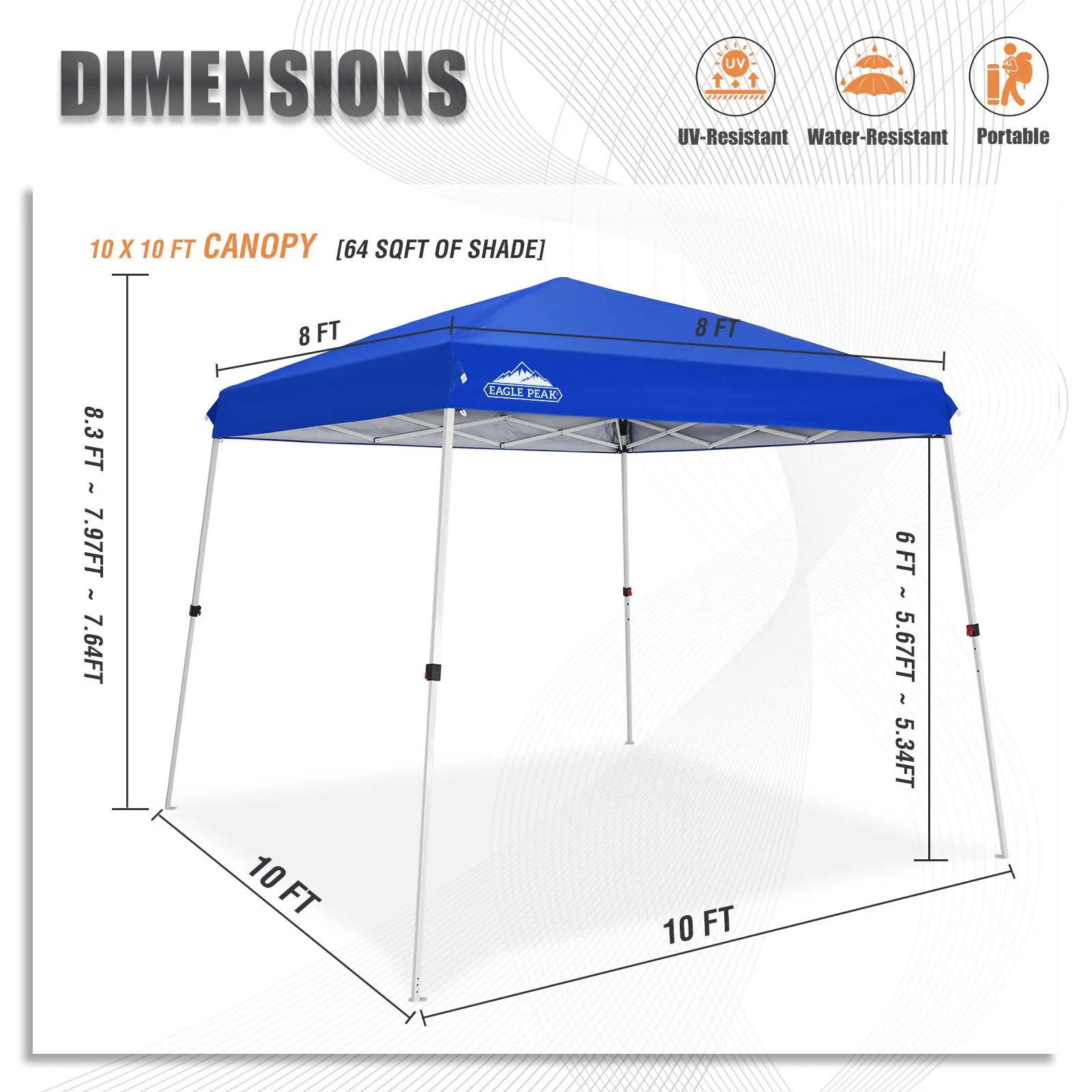 10x10 Slant Leg Up Canopy, 8x8 Top 10x10 Base