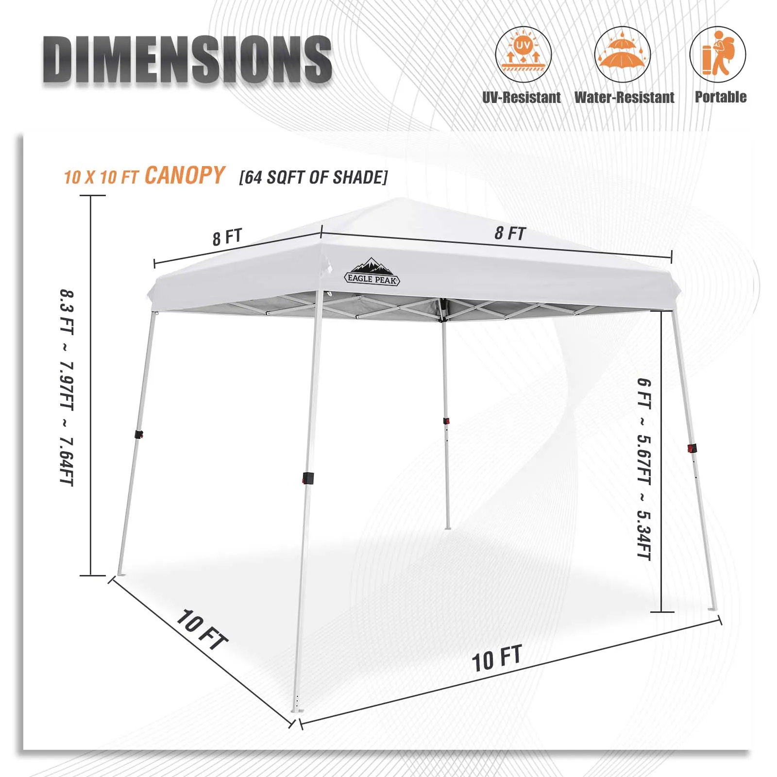 10x10 Slant Leg Up Canopy, 8x8 Top 10x10 Base