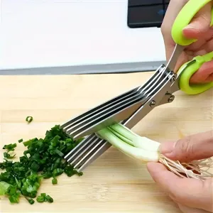 1set Multifunctional Stainless Steel Kitchen Scissors with 5 Layers - Quick Shredder for Onion, Herb, Seaweed, Pepper, and Vegetable - Outdoor Grill Utensils with Protective Cover and Cleaner - Efficient and Durable Kitchen Tool