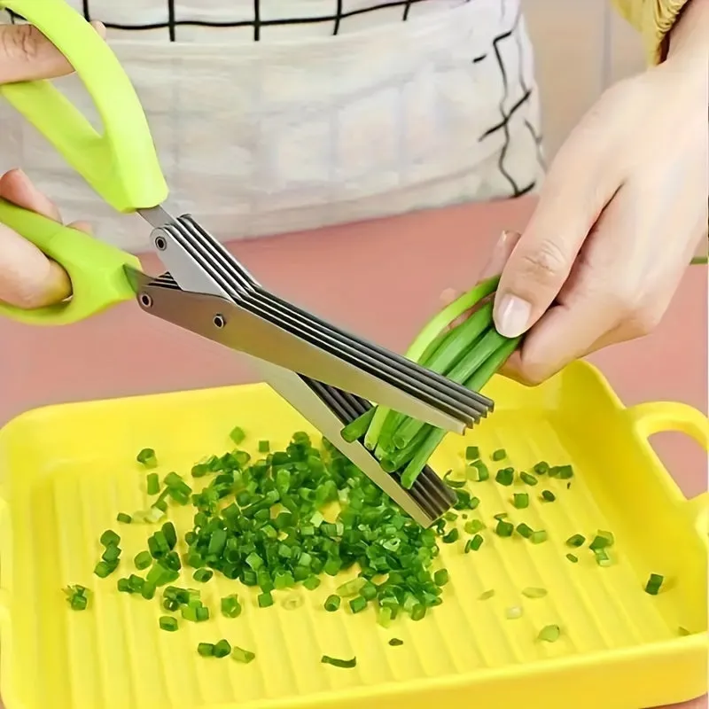 1set Multifunctional Stainless Steel Kitchen Scissors with 5 Layers - Quick Shredder for Onion, Herb, Seaweed, Pepper, and Vegetable - Outdoor Grill Utensils with Protective Cover and Cleaner - Efficient and Durable Kitchen Tool