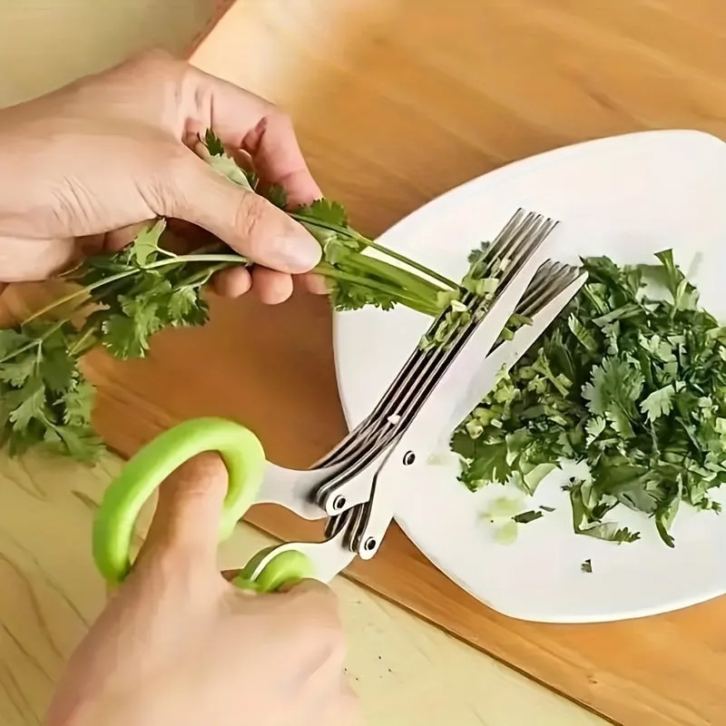 1set Multifunctional Stainless Steel Kitchen Scissors with 5 Layers - Quick Shredder for Onion, Herb, Seaweed, Pepper, and Vegetable - Outdoor Grill Utensils with Protective Cover and Cleaner - Efficient and Durable Kitchen Tool