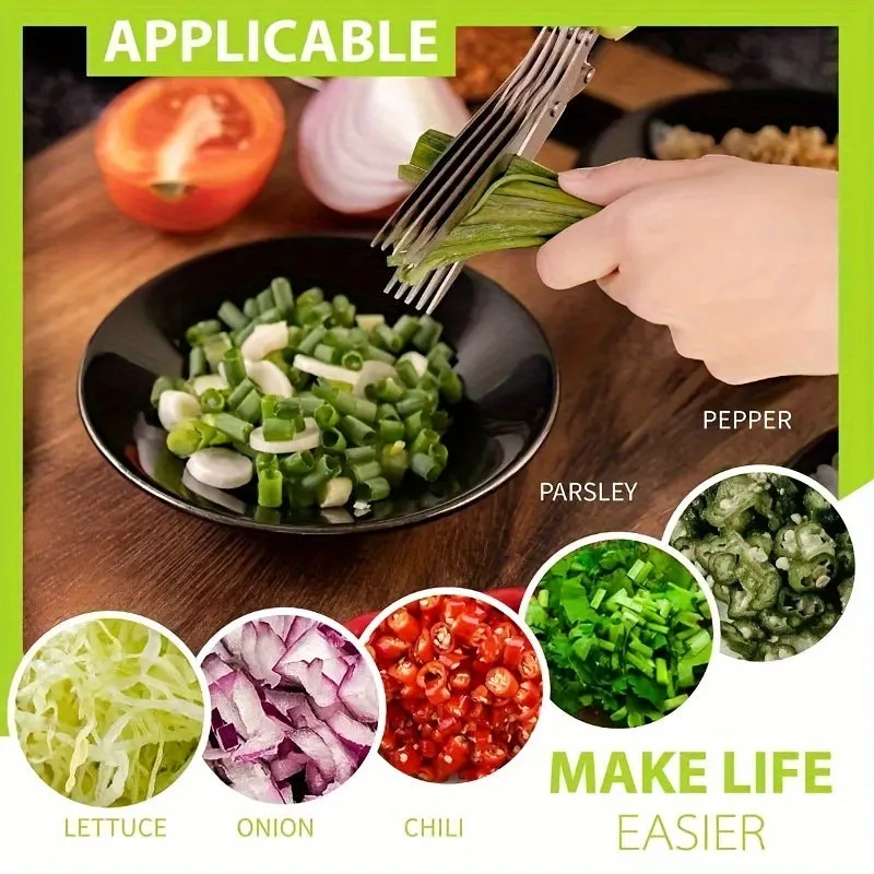 1set Multifunctional Stainless Steel Kitchen Scissors with 5 Layers - Quick Shredder for Onion, Herb, Seaweed, Pepper, and Vegetable - Outdoor Grill Utensils with Protective Cover and Cleaner - Efficient and Durable Kitchen Tool