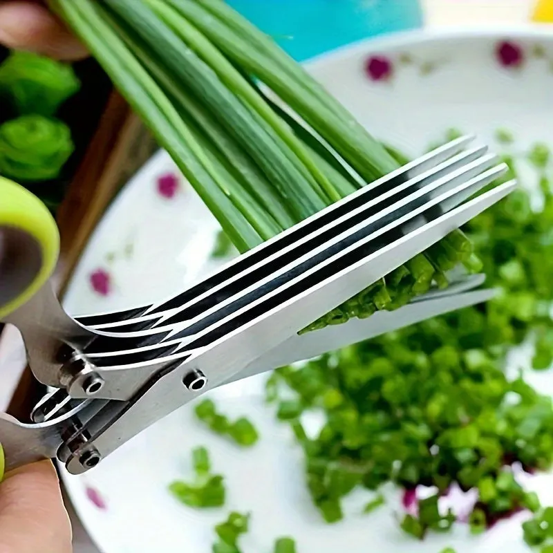 1set Multifunctional Stainless Steel Kitchen Scissors with 5 Layers - Quick Shredder for Onion, Herb, Seaweed, Pepper, and Vegetable - Outdoor Grill Utensils with Protective Cover and Cleaner - Efficient and Durable Kitchen Tool