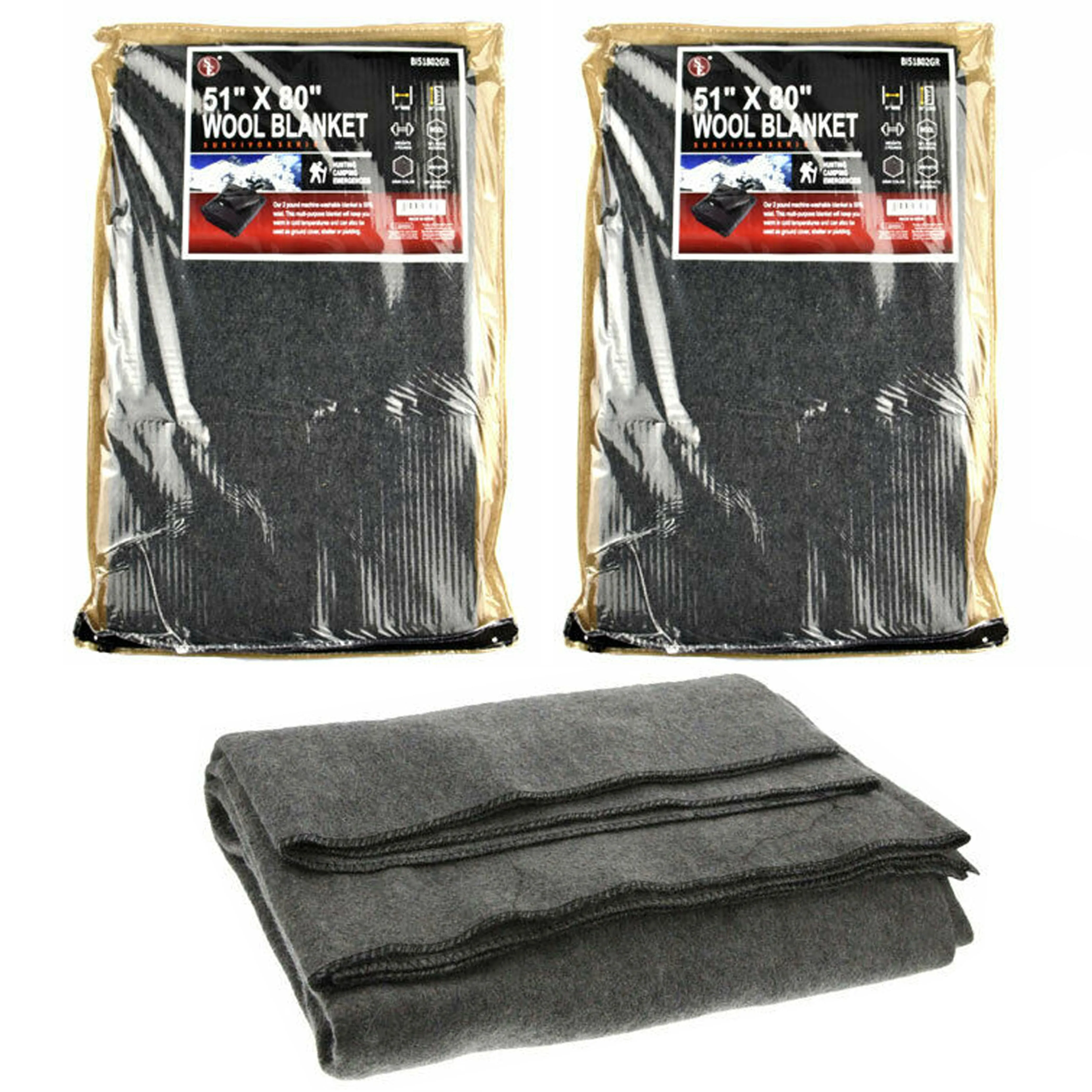 2 Pc Large 2lb Wool Blanket Outdoor Warm Military Emergency Survival Camping 80"