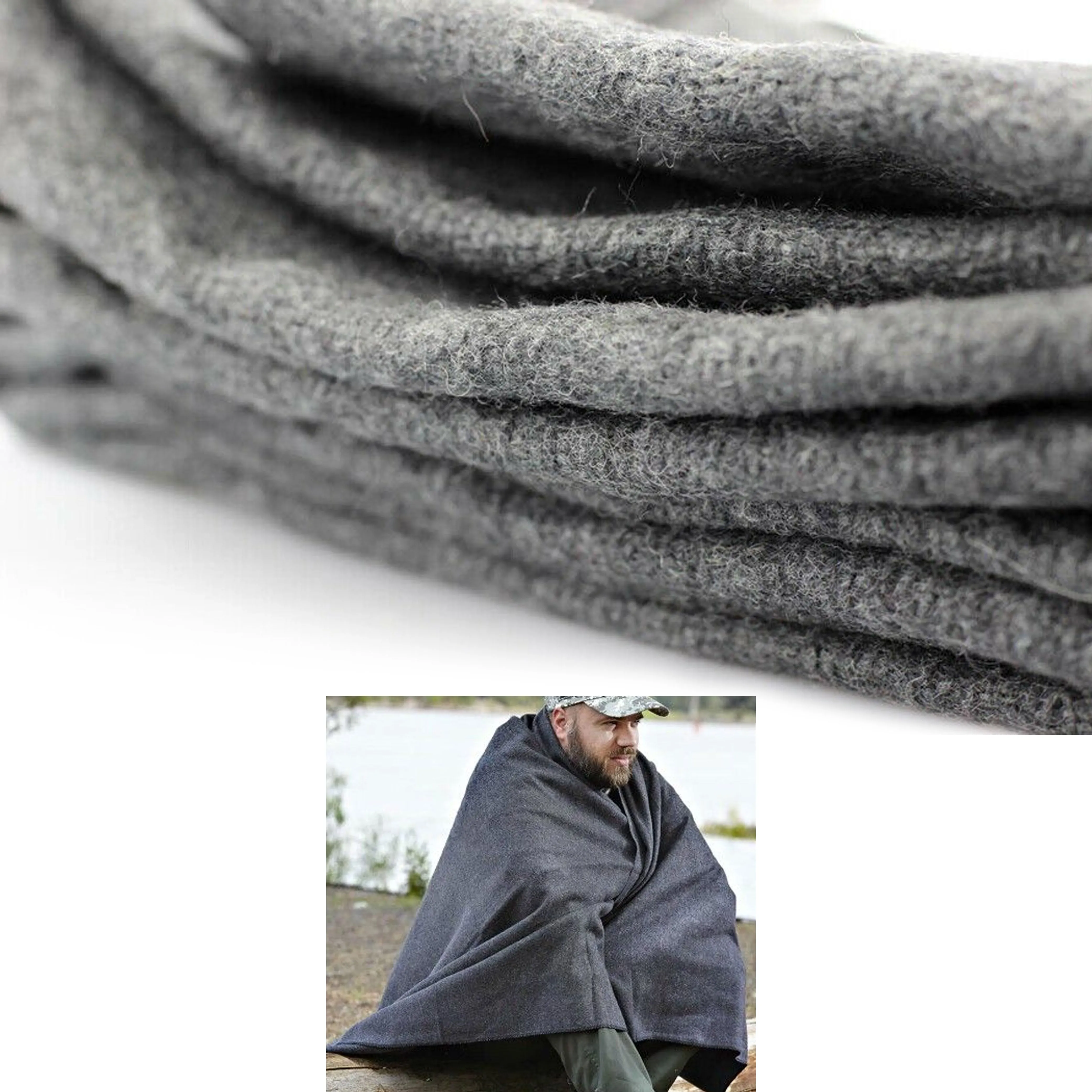 2 Pc Large 2lb Wool Blanket Outdoor Warm Military Emergency Survival Camping 80"