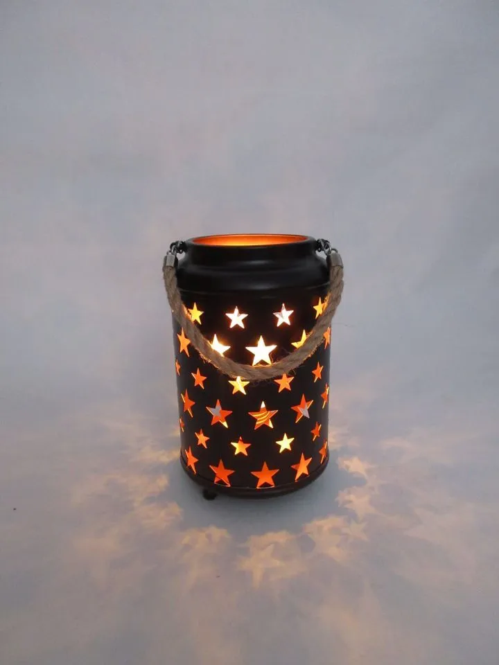 20cm Starry LED Lantern Light with Rope Handle | Star Bedside Table Desk Lamp