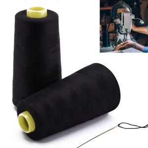 2X Spools Black Sewing Thread 3000 Yard Ea Polyester Cones Fabric Machine Crafts