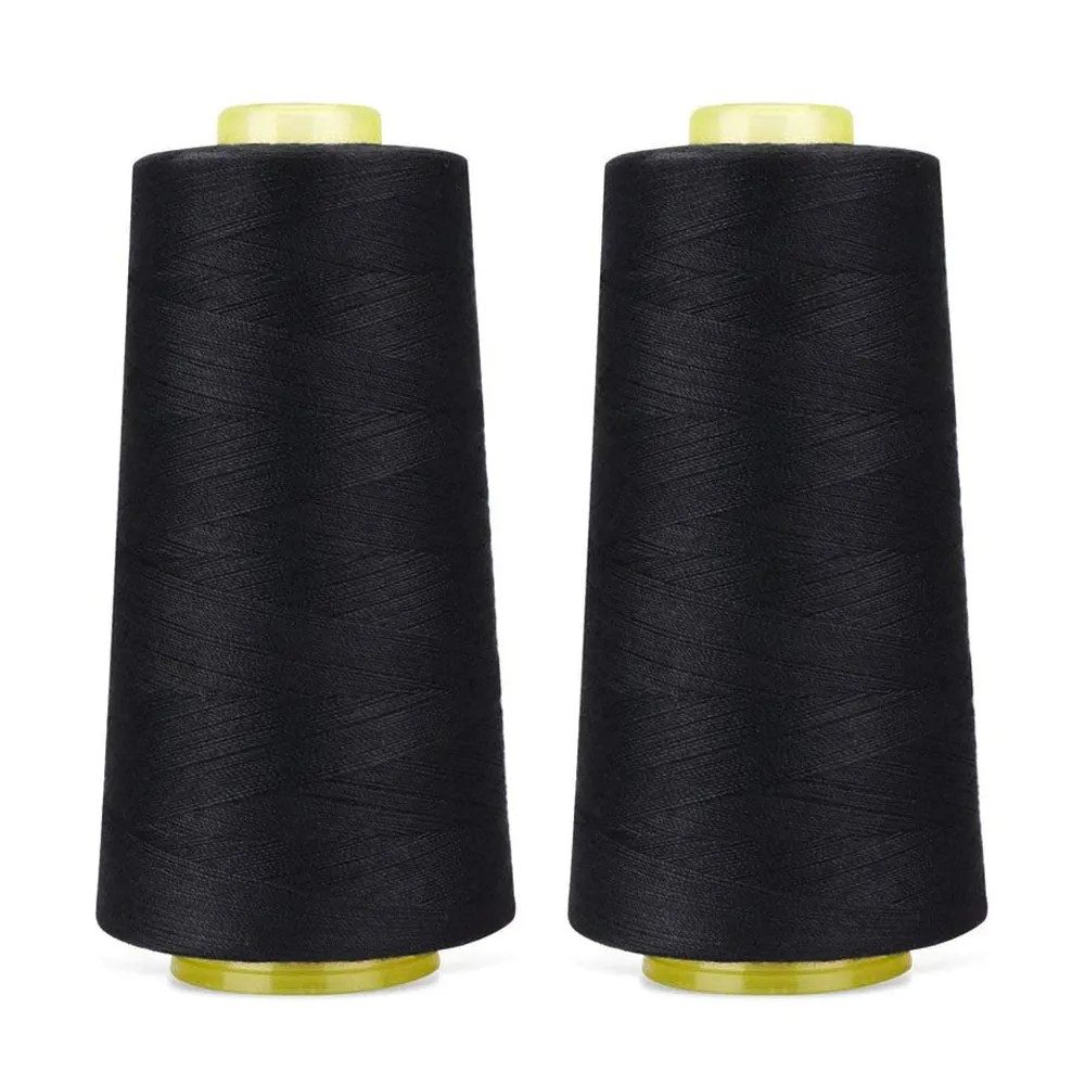 2X Spools Black Sewing Thread 3000 Yard Ea Polyester Cones Fabric Machine Crafts