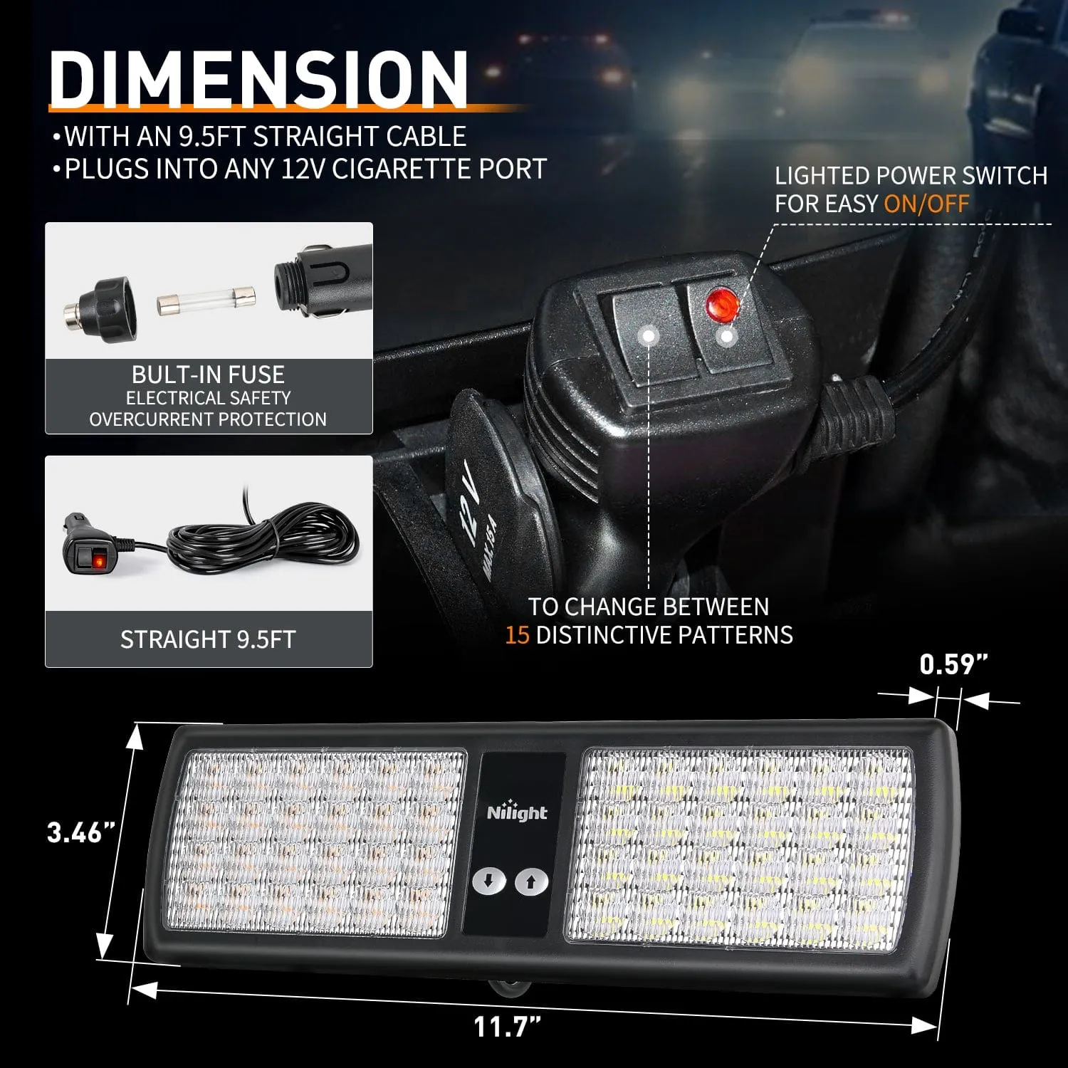 48 LED Amber White Emergency Warning Strobe Lights