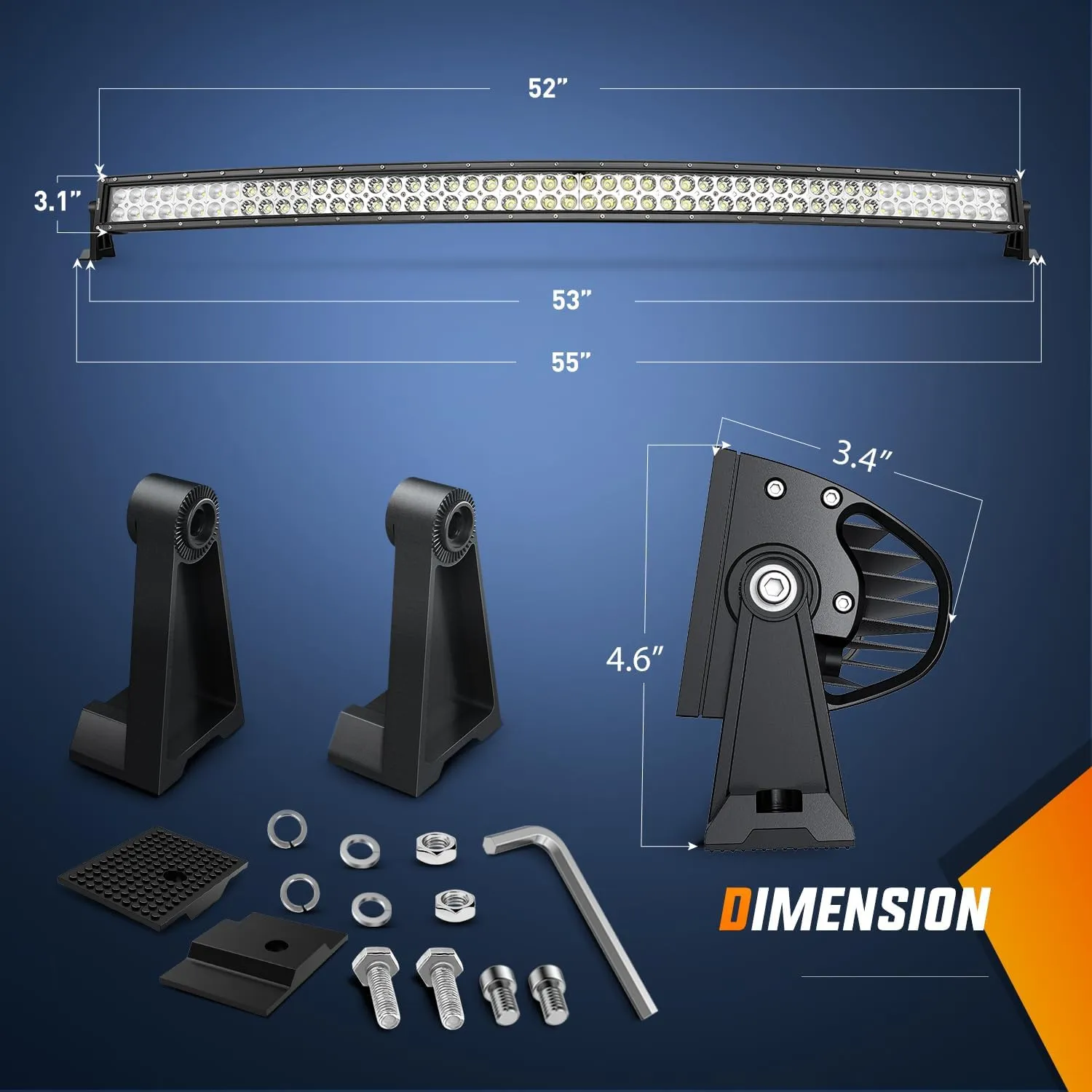 52 Inch 300W Double Row Curved Spot Flood LED Light Bar | 12AWG Wire 5Pin Switch