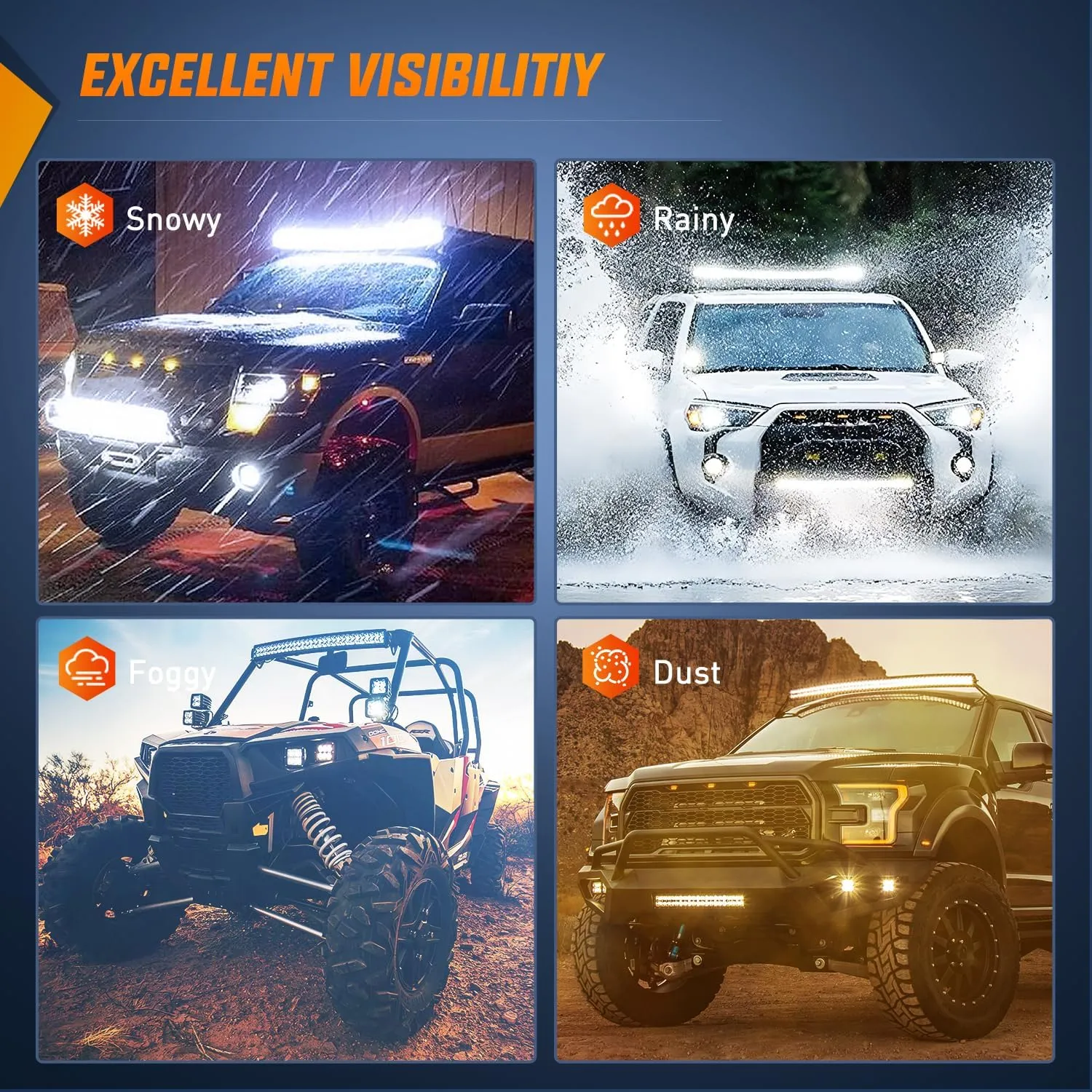52 Inch 300W Double Row Curved Spot Flood LED Light Bar | 12AWG Wire 5Pin Switch