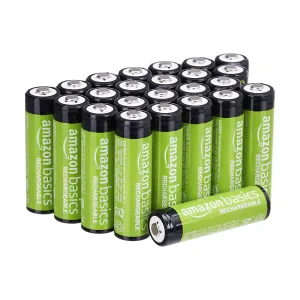 Amazon Basics Rechargeable AA Batteries, 24-Count, 2000 mAh, NiMH, Recharge up to 1000x Times, Pre-Charged