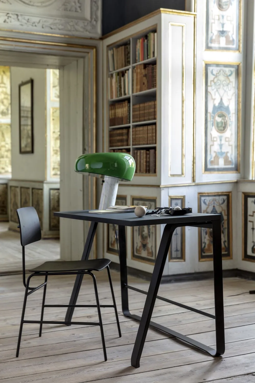 Bent Hansen Hemingway Desk With Drawer L 120 Cm, Black Lacquered Beech/Conifer Green Linoleum