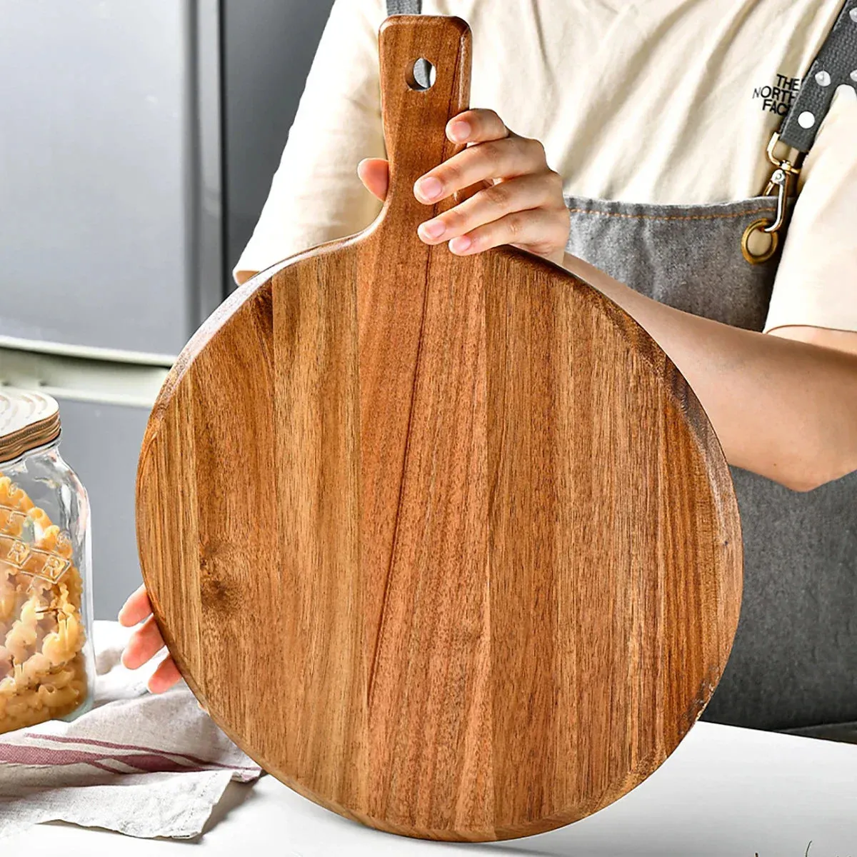 Circular Wood Cutting Board With Handle Kitchen Essential