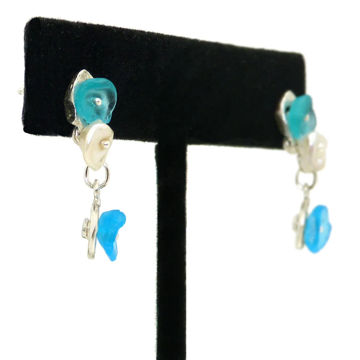 Drift Away Blue Pearl Pebble Post Earrings by Michael Michaud Nature Silver Seasons 3332