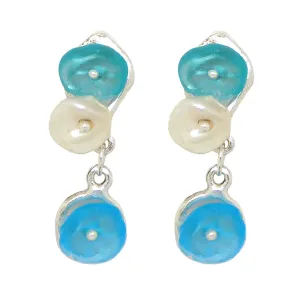 Drift Away Blue Pearl Pebble Post Earrings by Michael Michaud Nature Silver Seasons 3332