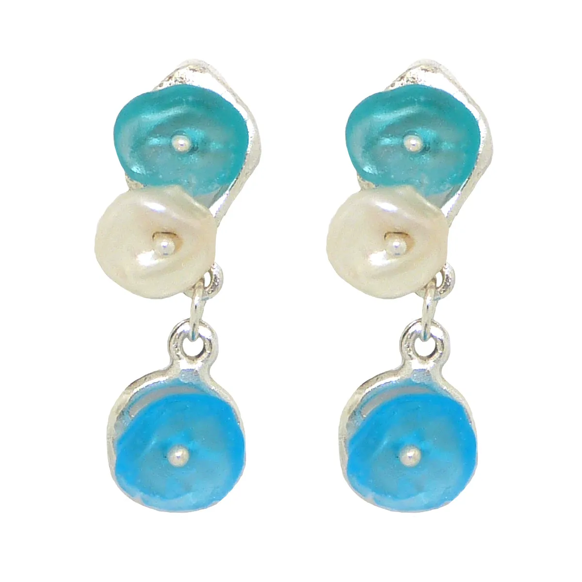 Drift Away Blue Pearl Pebble Post Earrings by Michael Michaud Nature Silver Seasons 3332
