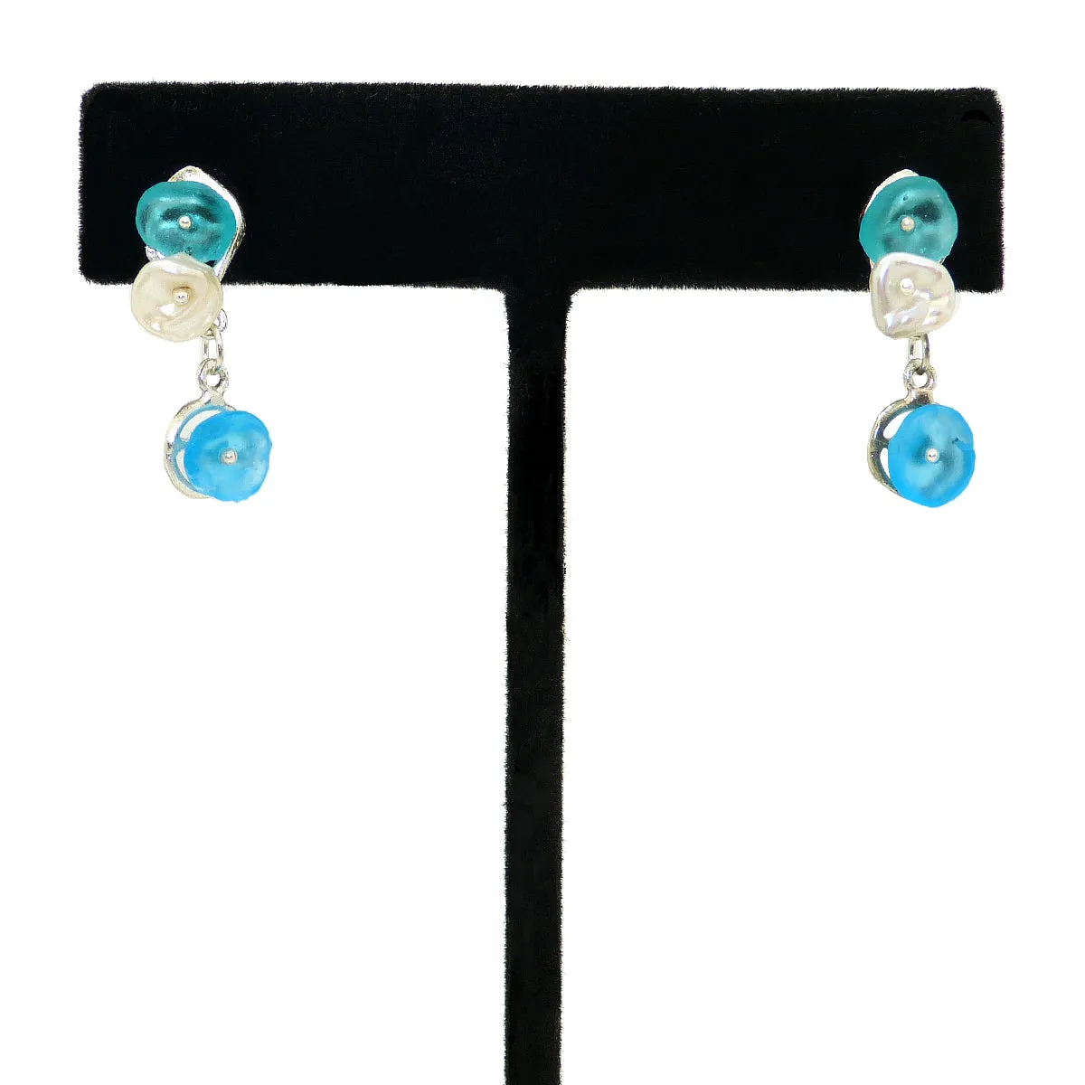 Drift Away Blue Pearl Pebble Post Earrings by Michael Michaud Nature Silver Seasons 3332