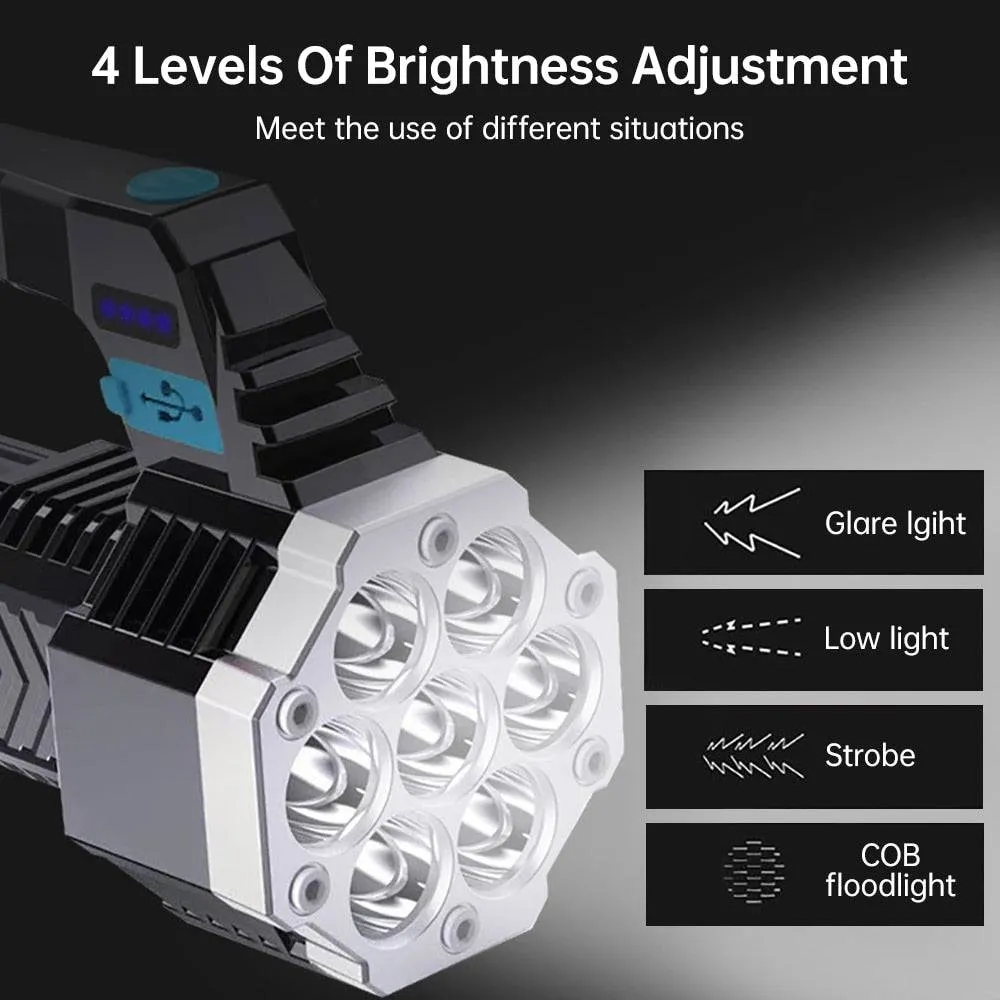 High Power LED Flashlight Powerful USB Rechargeable Torch Handheld Portable Built-in Battery COB 7 LED Flashlights