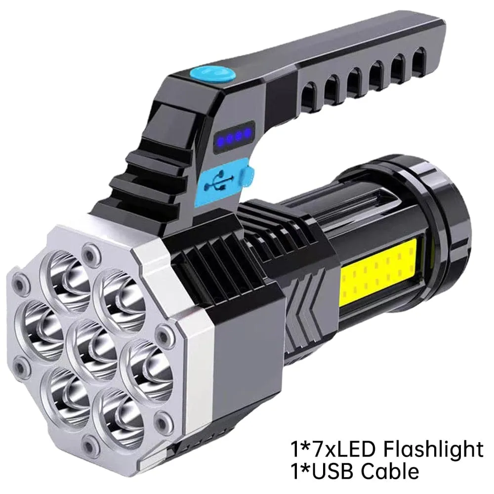 High Power LED Flashlight Powerful USB Rechargeable Torch Handheld Portable Built-in Battery COB 7 LED Flashlights