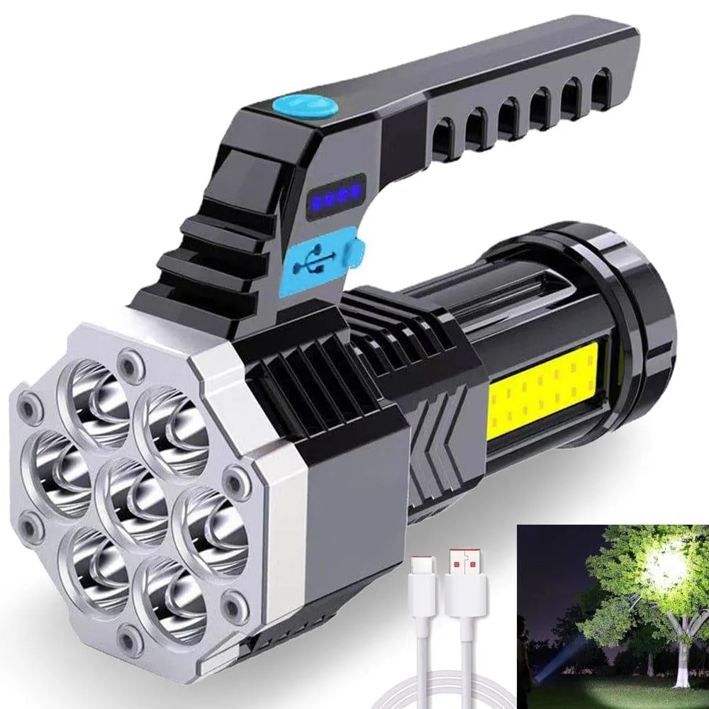 High Power LED Flashlight Powerful USB Rechargeable Torch Handheld Portable Built-in Battery COB 7 LED Flashlights