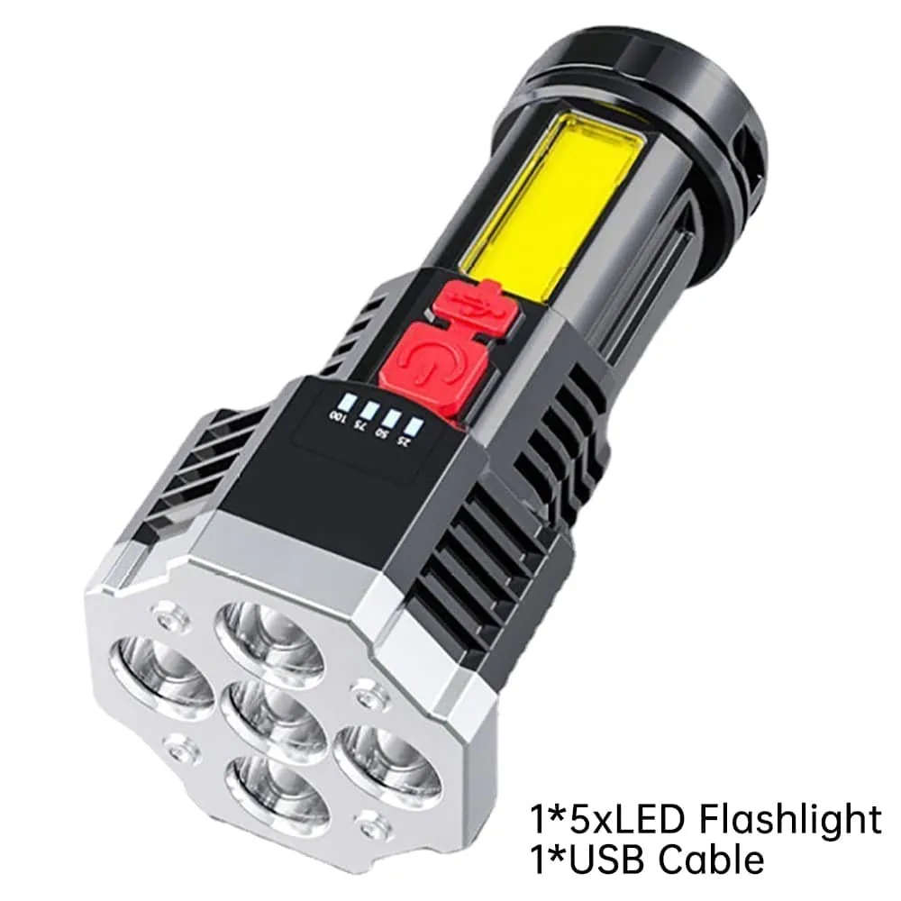 High Power LED Flashlight Powerful USB Rechargeable Torch Handheld Portable Built-in Battery COB 7 LED Flashlights