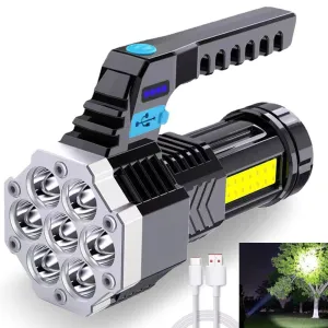 High Power LED Flashlight Powerful USB Rechargeable Torch Handheld Portable Built-in Battery COB 7 LED Flashlights