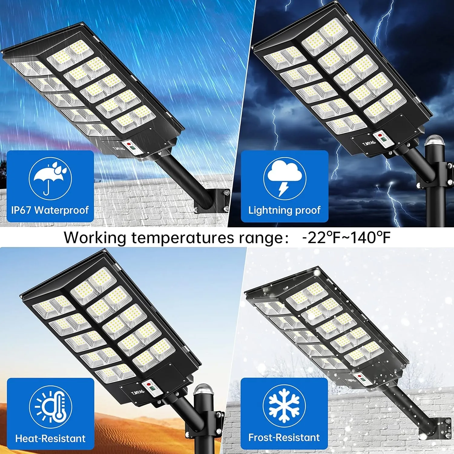 JAYNLT Y-5200W Solar Street Lights Outdoor,520000LM 6500K Commercial Parking Lot Lights Dusk to Dawn, Waterproof Solar Security Flood Lights with Motion Sensor and Remote for Yard, Garage, Driveway