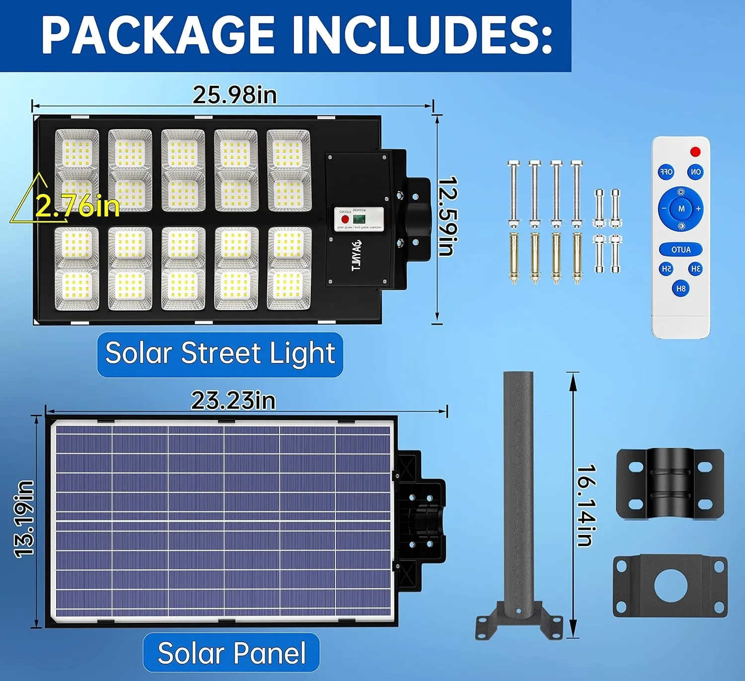 JAYNLT Y-5200W Solar Street Lights Outdoor,520000LM 6500K Commercial Parking Lot Lights Dusk to Dawn, Waterproof Solar Security Flood Lights with Motion Sensor and Remote for Yard, Garage, Driveway